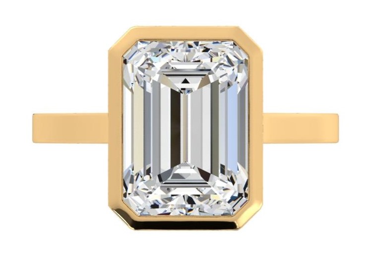 Bezel Set Emerald Cut Diamond Engagement Ring