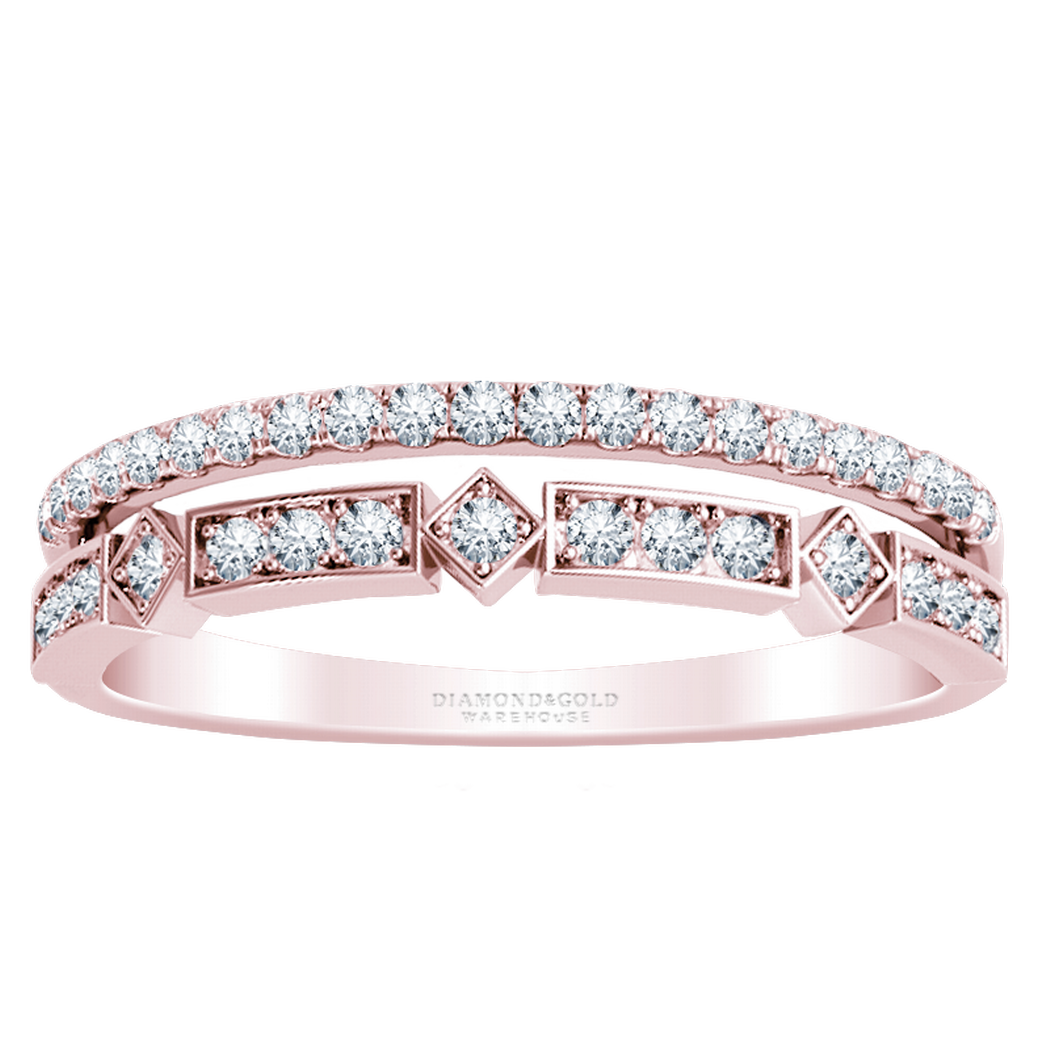 Gem And Harmony 1/2 Carat (ctw) Diamond Two Row Wedding Band Ring in 14K  Rose Gold (SIZE 7)