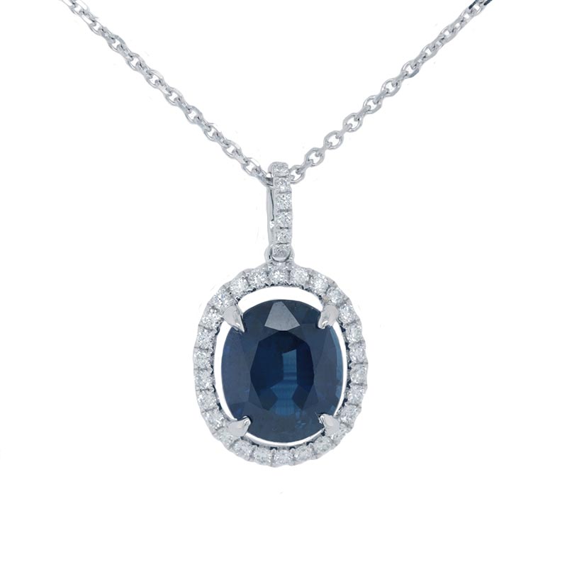 Sapphire Pendant with Diamond Halo